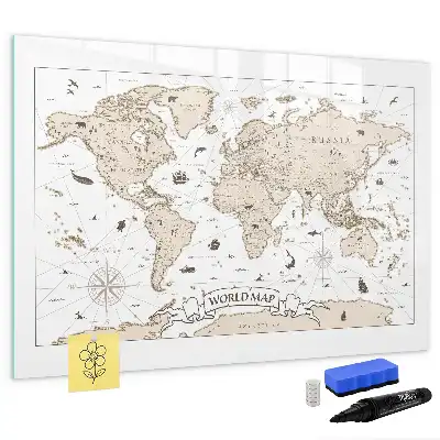 Mapa świata vintage z tablicą magnetyczną i pisakiem