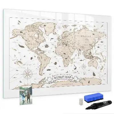 Mapa świata vintage z tablicą magnetyczną i pisakiem