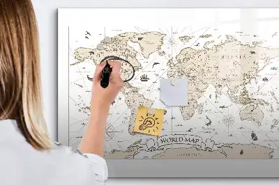 Mapa świata vintage z tablicą magnetyczną i pisakiem