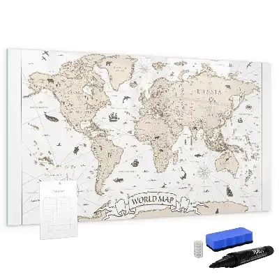 Mapa świata vintage z tablicą magnetyczną i pisakiem