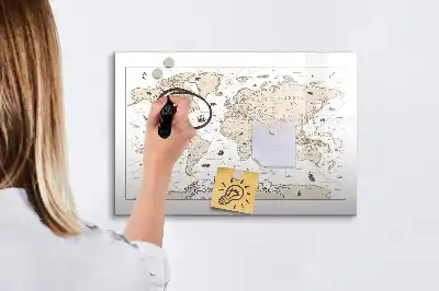 Mapa świata vintage z tablicą magnetyczną i pisakiem