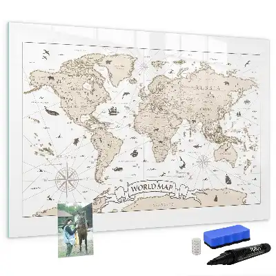 Mapa świata vintage z tablicą magnetyczną i pisakiem