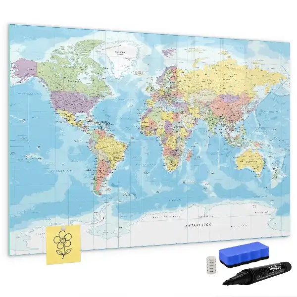 Polityczna mapa świata tablica magnetyczna z pisakiem