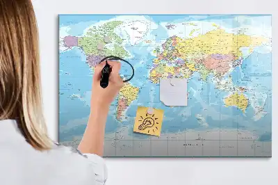 Polityczna mapa świata tablica magnetyczna z pisakiem