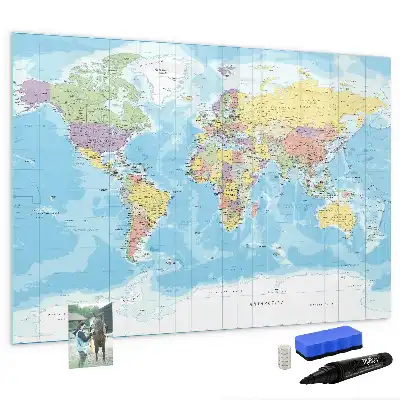 Polityczna mapa świata tablica magnetyczna z pisakiem