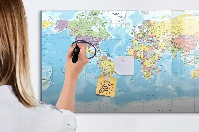 Polityczna mapa świata tablica magnetyczna z pisakiem