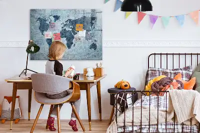 Malowana mapa świata tablica magnetyczna z pisakiem