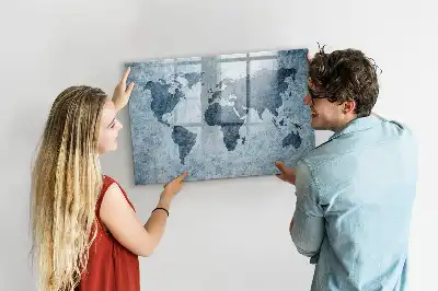 Malowana mapa świata tablica magnetyczna z pisakiem