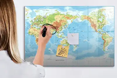Fizyczna mapa świata tablica magnetyczna do pisania