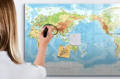 Fizyczna mapa świata tablica magnetyczna do pisania