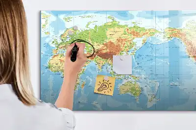 Fizyczna mapa świata tablica magnetyczna do pisania