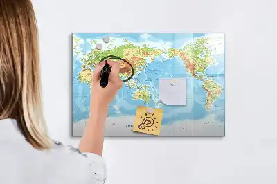 Fizyczna mapa świata tablica magnetyczna do pisania