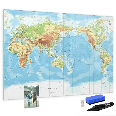 Fizyczna mapa świata tablica magnetyczna do pisania