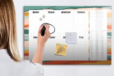 Planer tygodniowy w stylu retro z tablicą magnetyczną i pisakiem