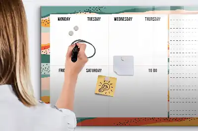 Planer tygodniowy w stylu retro z tablicą magnetyczną i pisakiem
