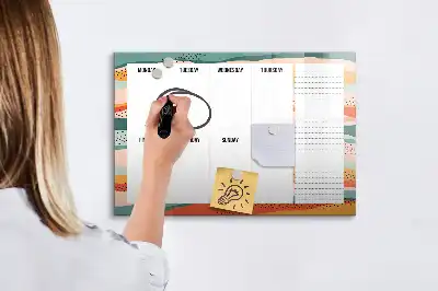 Planer tygodniowy w stylu retro z tablicą magnetyczną i pisakiem