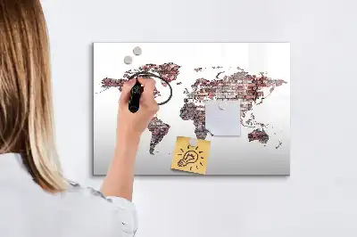 Tablica magnetyczna do pisania z wzorem ceglanej mapy świata