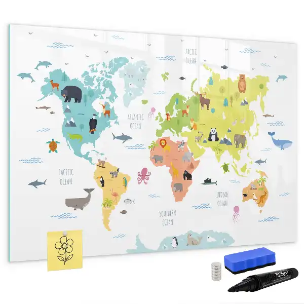 Tablica magnetyczna z pisakiem mapa świata zwierząt
