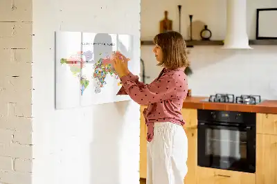 Tablica magnetyczna do pisania z motywem mapy z flagami