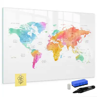 Akwarelowa mapa świata z tablicą magnetyczną i pisakiem