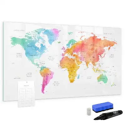 Akwarelowa mapa świata z tablicą magnetyczną i pisakiem