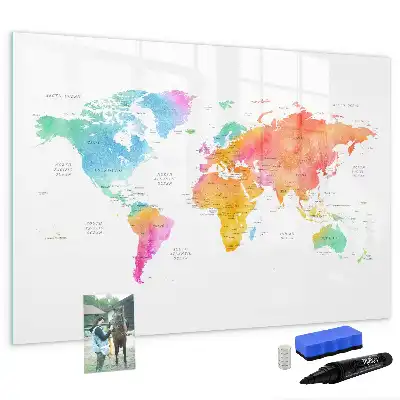Akwarelowa mapa świata z tablicą magnetyczną i pisakiem