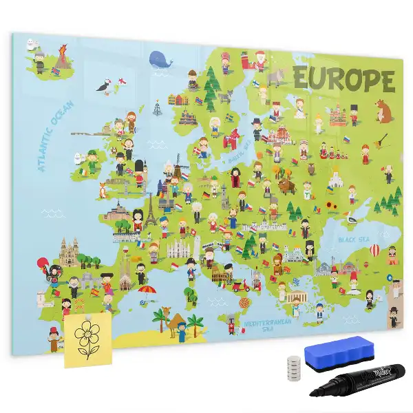 Mapa świata z flagami tablica magnetyczna z pisakiem