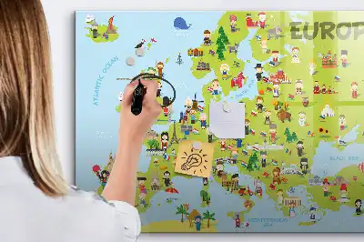 Mapa świata z flagami tablica magnetyczna z pisakiem
