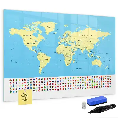 Klasyczna mapa świata w formie tablicy magnetycznej z pisakiem