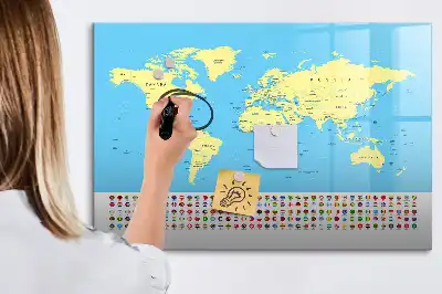Klasyczna mapa świata w formie tablicy magnetycznej z pisakiem