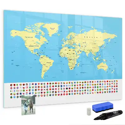 Klasyczna mapa świata w formie tablicy magnetycznej z pisakiem