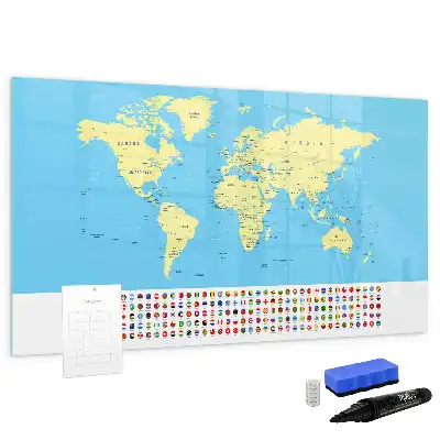 Klasyczna mapa świata w formie tablicy magnetycznej z pisakiem