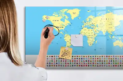 Klasyczna mapa świata w formie tablicy magnetycznej z pisakiem