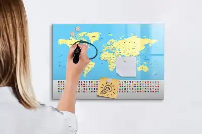 Klasyczna mapa świata w formie tablicy magnetycznej z pisakiem