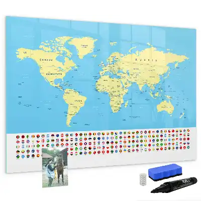 Klasyczna mapa świata w formie tablicy magnetycznej z pisakiem