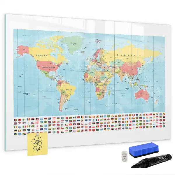 Geograficzna mapa świata tablica magnetyczna do pisania