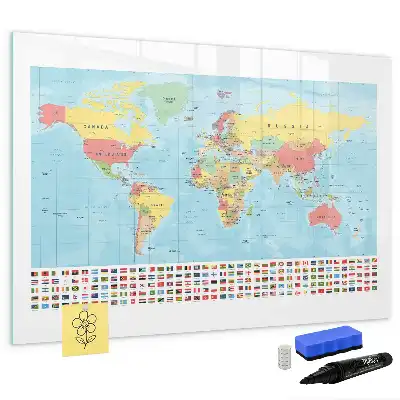 Geograficzna mapa świata tablica magnetyczna do pisania