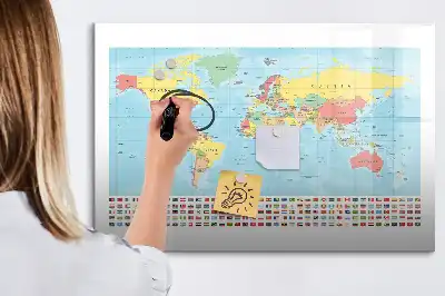 Geograficzna mapa świata tablica magnetyczna do pisania