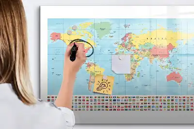 Geograficzna mapa świata tablica magnetyczna do pisania