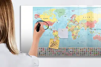 Geograficzna mapa świata tablica magnetyczna do pisania