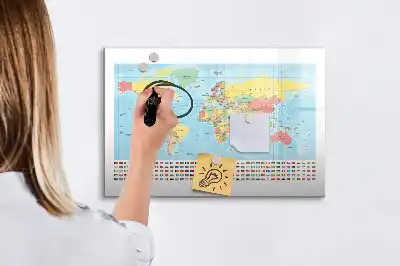 Geograficzna mapa świata tablica magnetyczna do pisania