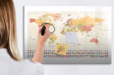 Tablica magnetyczna z mapą świata wersja do planowania podróży z pisakiem