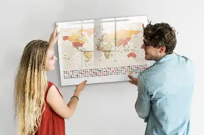 Tablica magnetyczna z mapą świata wersja do planowania podróży z pisakiem
