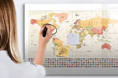 Tablica magnetyczna z mapą świata wersja do planowania podróży z pisakiem