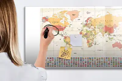 Tablica magnetyczna z mapą świata wersja do planowania podróży z pisakiem