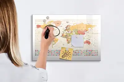 Tablica magnetyczna z mapą świata wersja do planowania podróży z pisakiem