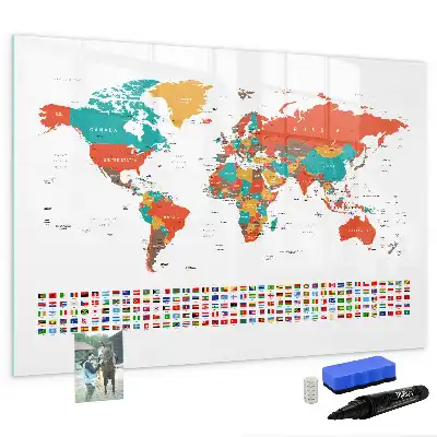 Kolorowa mapa świata z tablicą magnetyczną i pisakiem