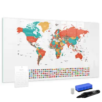 Kolorowa mapa świata z tablicą magnetyczną i pisakiem