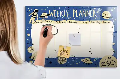 Kosmiczny planer tygodniowy z tablicą magnetyczną i pisakiem