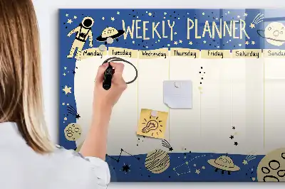 Kosmiczny planer tygodniowy z tablicą magnetyczną i pisakiem